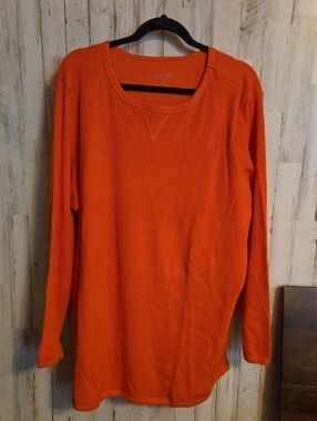 Woman Within Orange Waffle Knit Long Sleeve Top